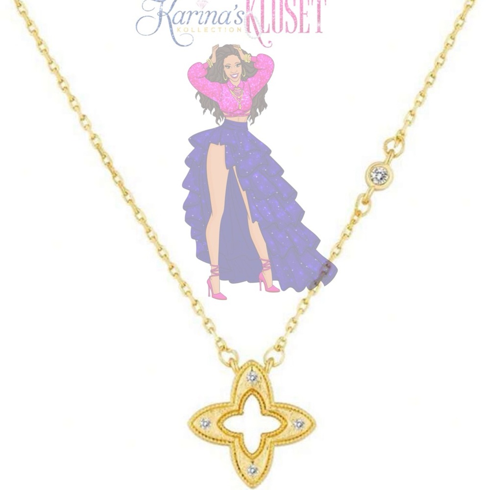 Venetian Blossom Flower Gold Necklace with Crystal Accents